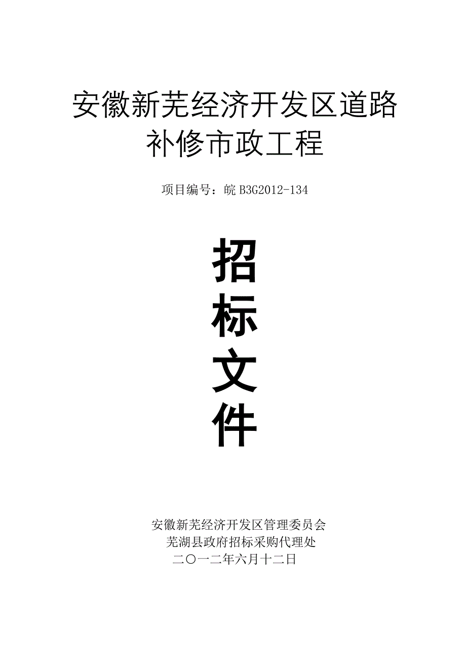 安徽新芜经济开发区道路补修市政工程招标文件_第1页