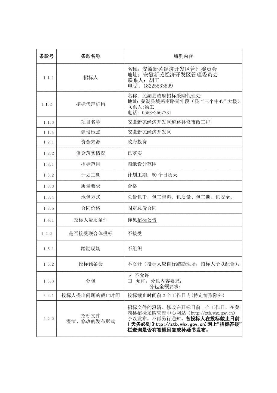 安徽新芜经济开发区道路补修市政工程招标文件_第5页