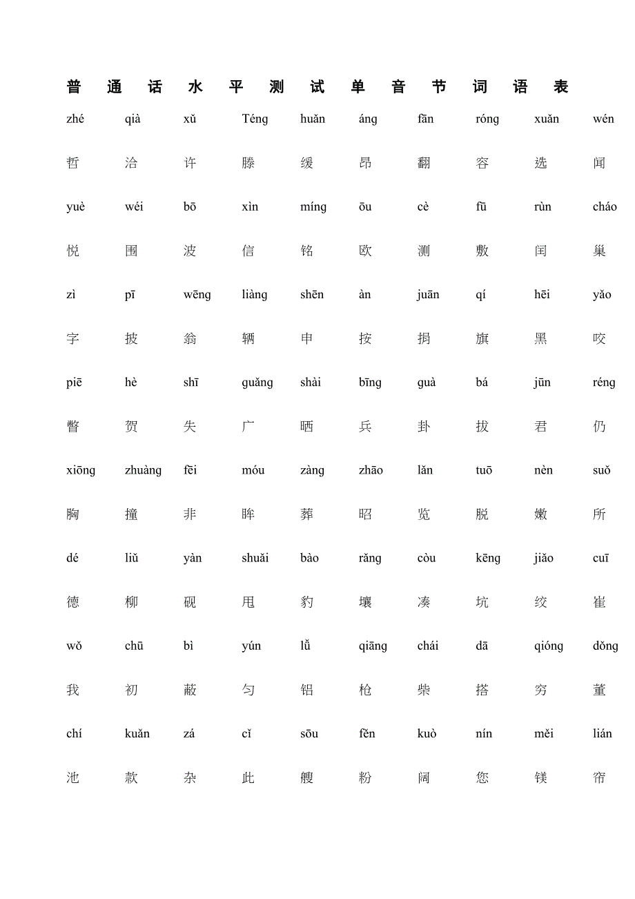 普通话水平测试字词训练_第1页