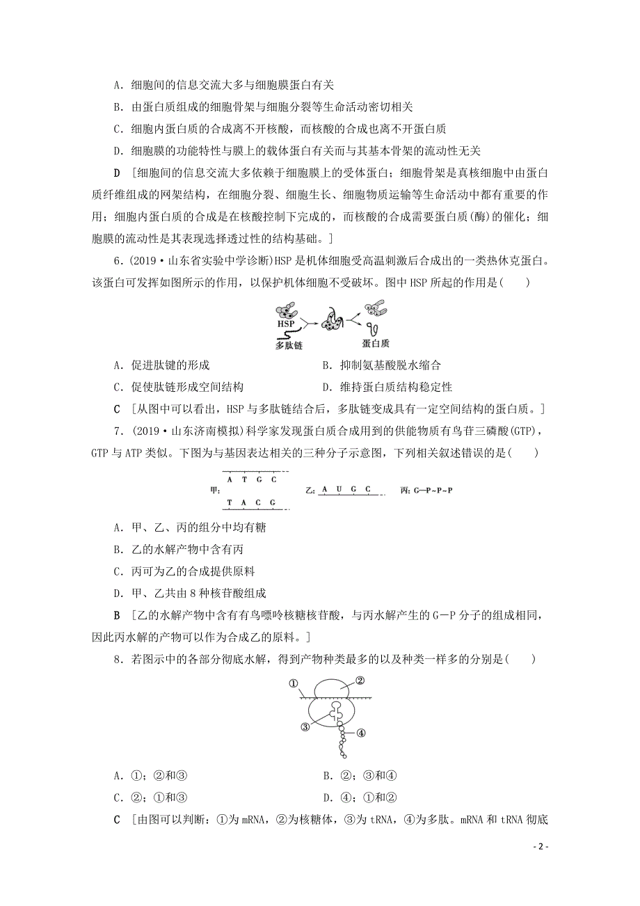 山东专用2021高考生物一轮复习课时作业3蛋白质和核酸含解析.doc_第2页