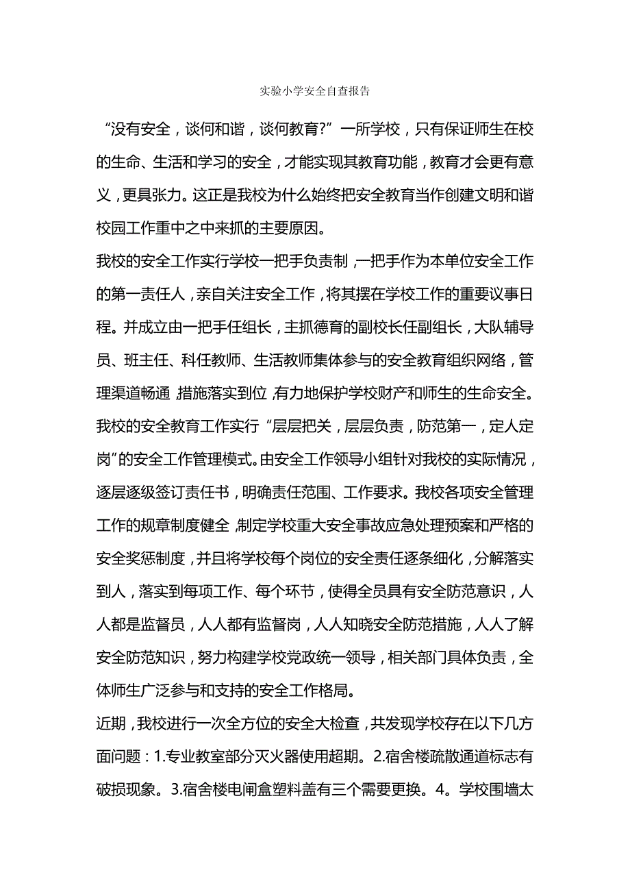 实验小学安全自查报告.docx_第1页