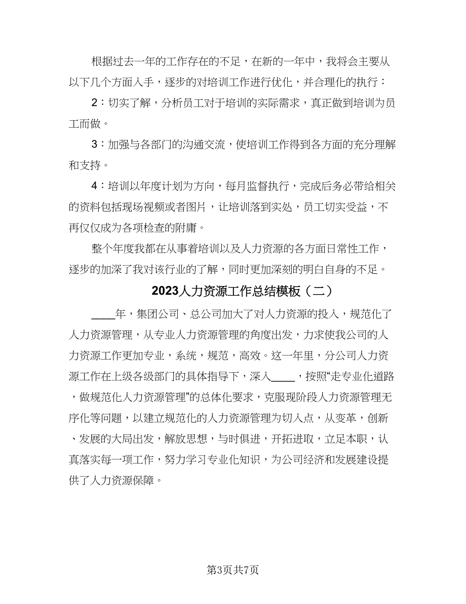 2023人力资源工作总结模板（二篇）_第3页