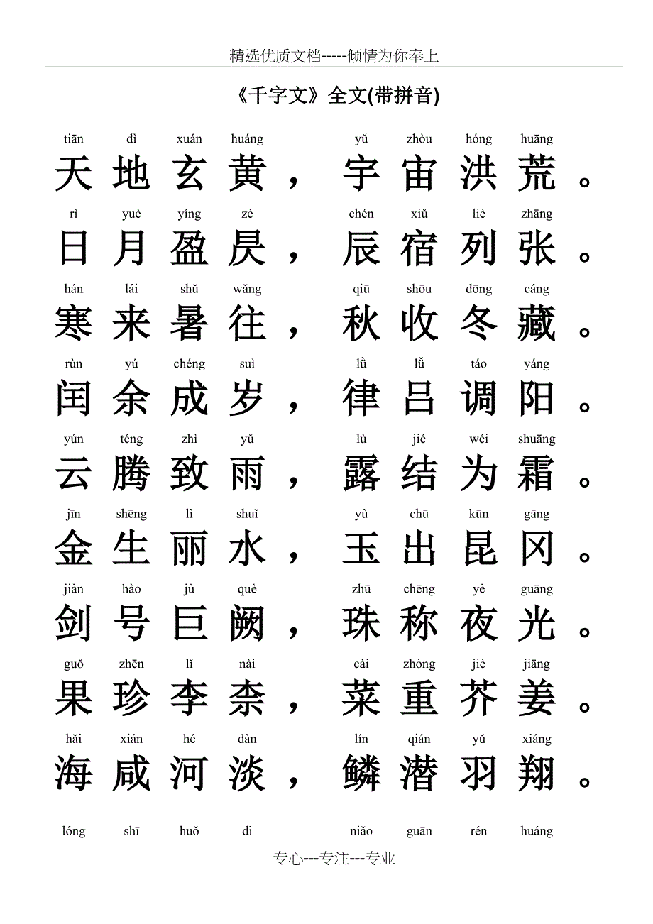 《千字文》全文(带拼音)_第1页