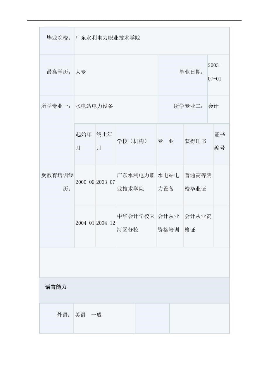 会计出纳简历表格_第5页