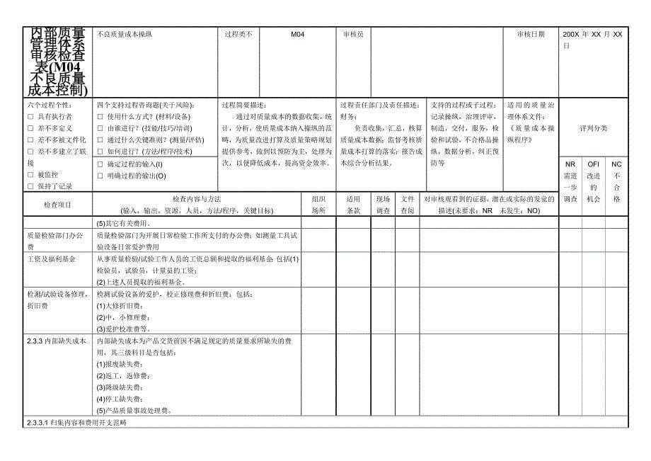 内部质量管理体系审核检查表(M04-不良质量成本控制)_第5页