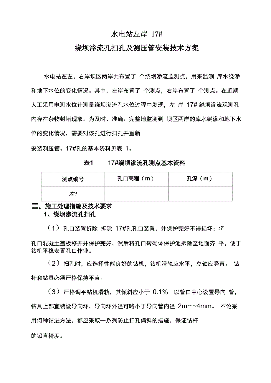 水电站左岸绕坝渗流孔扫孔技术方案_第1页