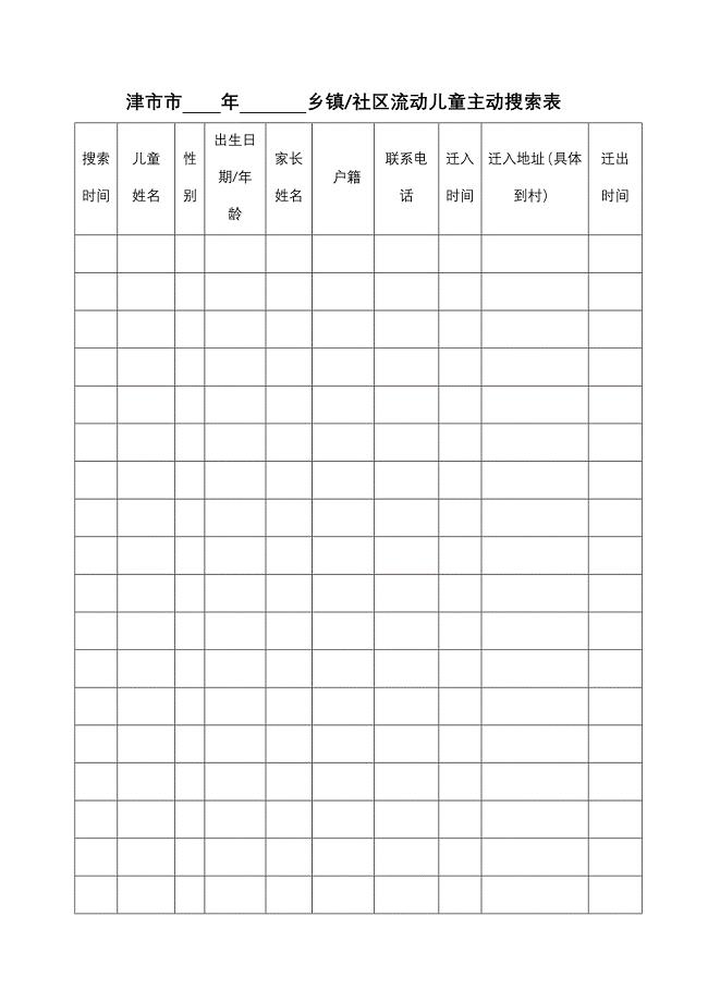 流动儿童主动搜索表、儿童流入流出登记.doc