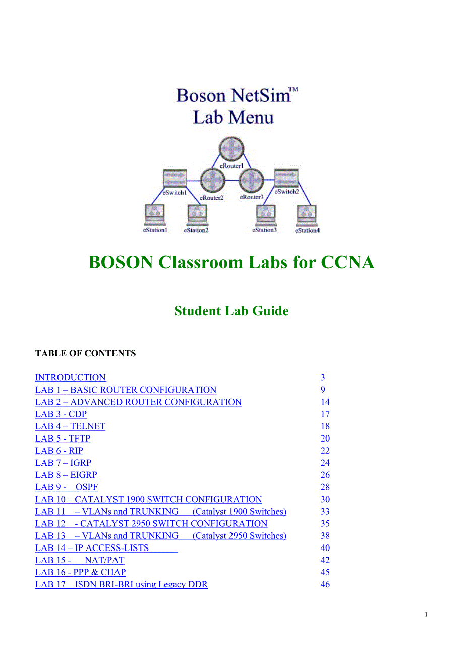 BOSON Classroom Labs for CCNA_第1页