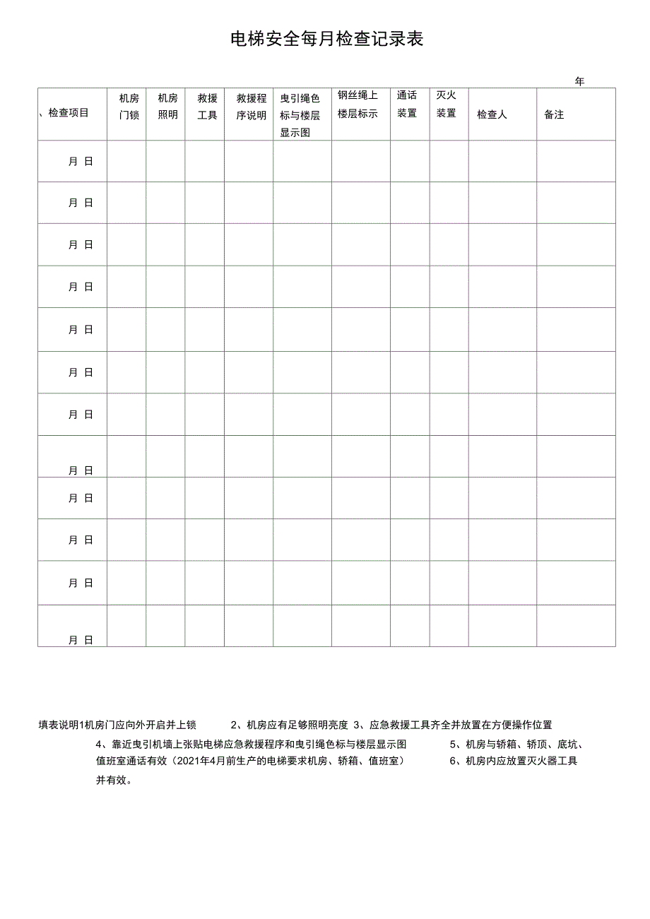 电梯安全管理巡视检查记录表正式版_第4页