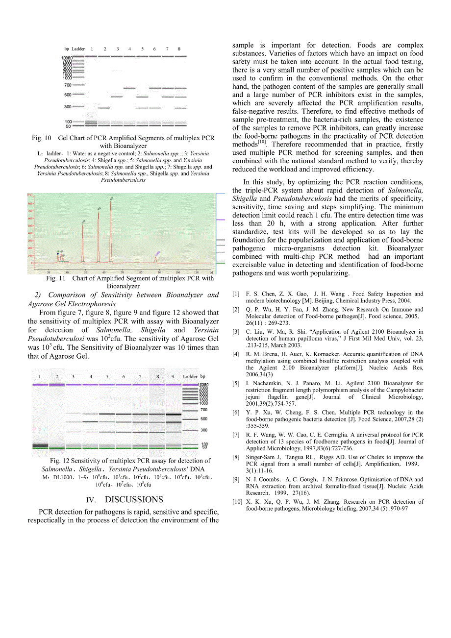 外文翻译-- Application of Agilent 2100 Bioanalyzer in Multiplex PCR forDetection of Foodborne Pathogens_第4页