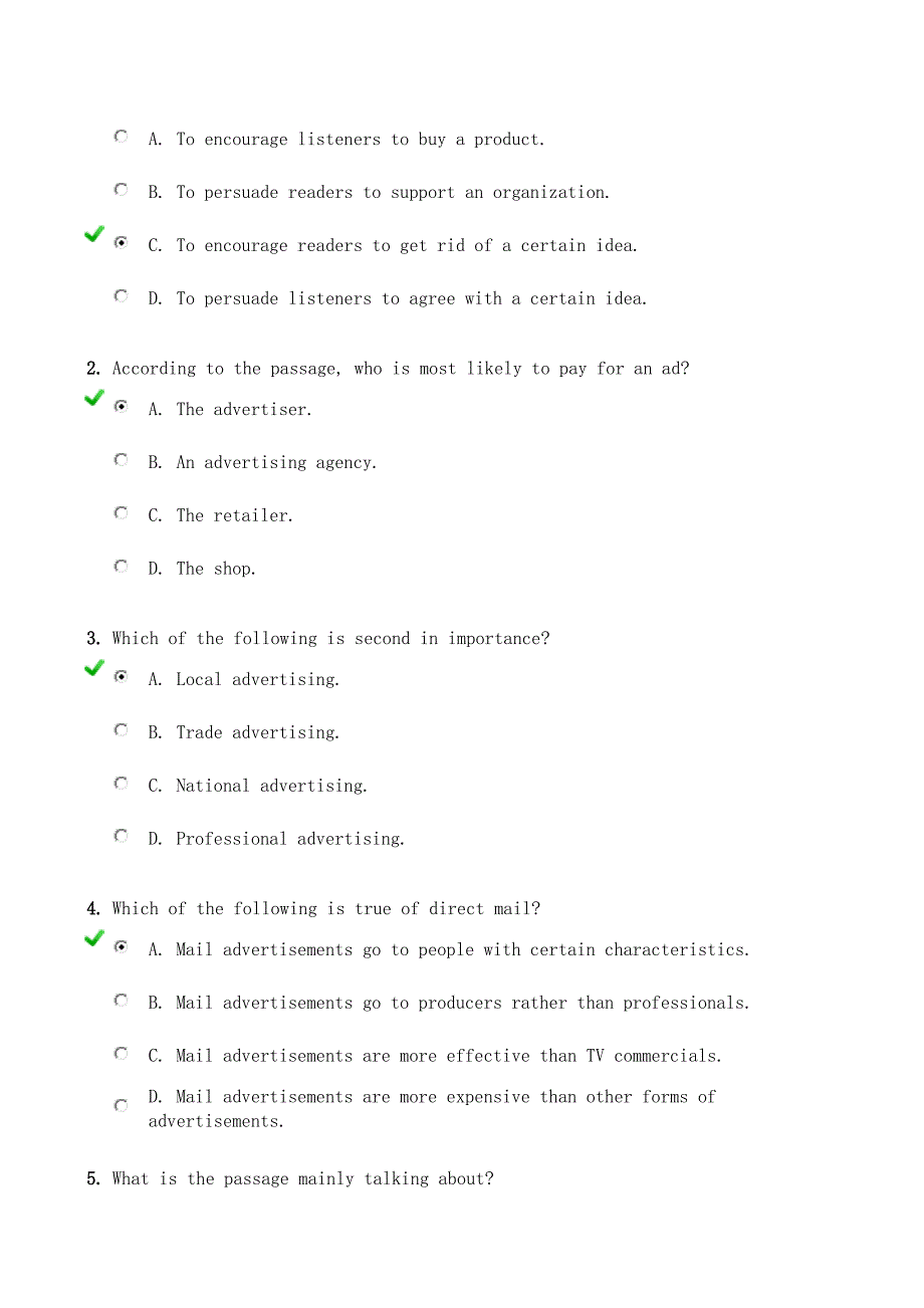 新视野大学英语视听说教程第2册单元测试答案 unit test4_第4页