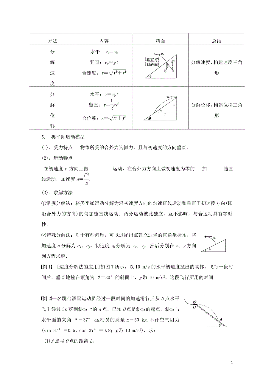 2016届高三物理一轮复习第4章第2课时平抛运动考纲解读导学案无答案_第2页