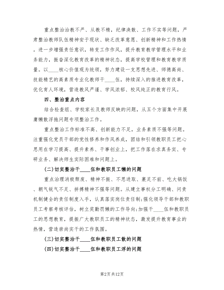 2022年小学开展庸懒散浮拖专项整治工作实施方案_第2页