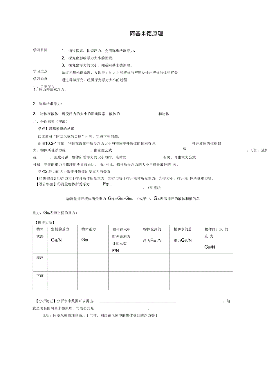 八年级物理下册10.2阿基米德原理导学案无答案新版新人教版_第1页