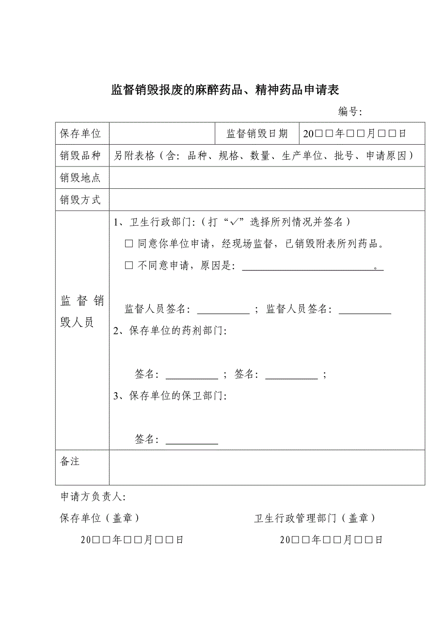 监督销毁报废的麻醉药品、精神药品申请表.doc_第1页