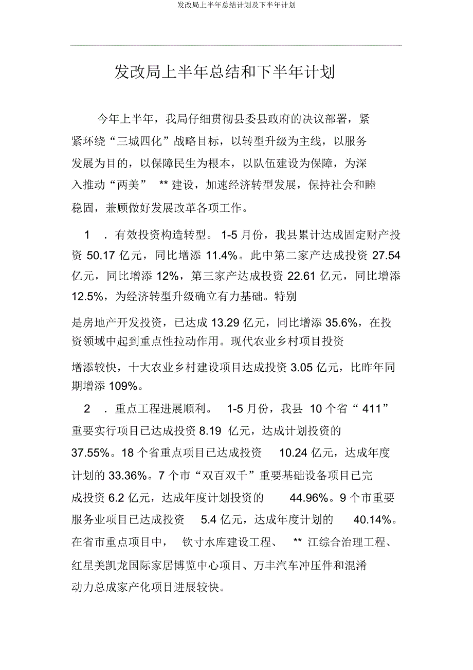 发改局上半年总结计划及下半年计划.docx_第1页