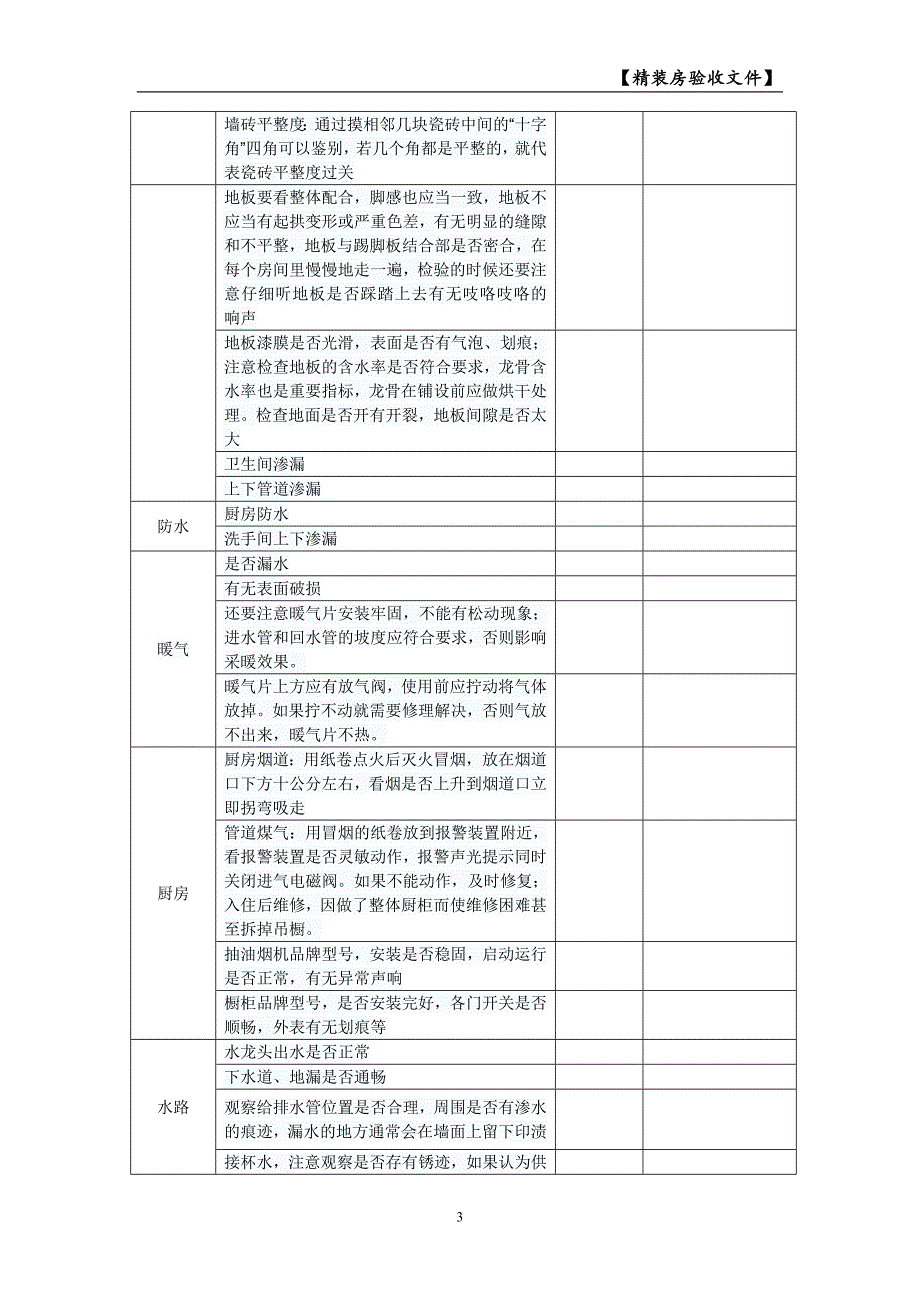 超实用精装房验收一览表_第3页