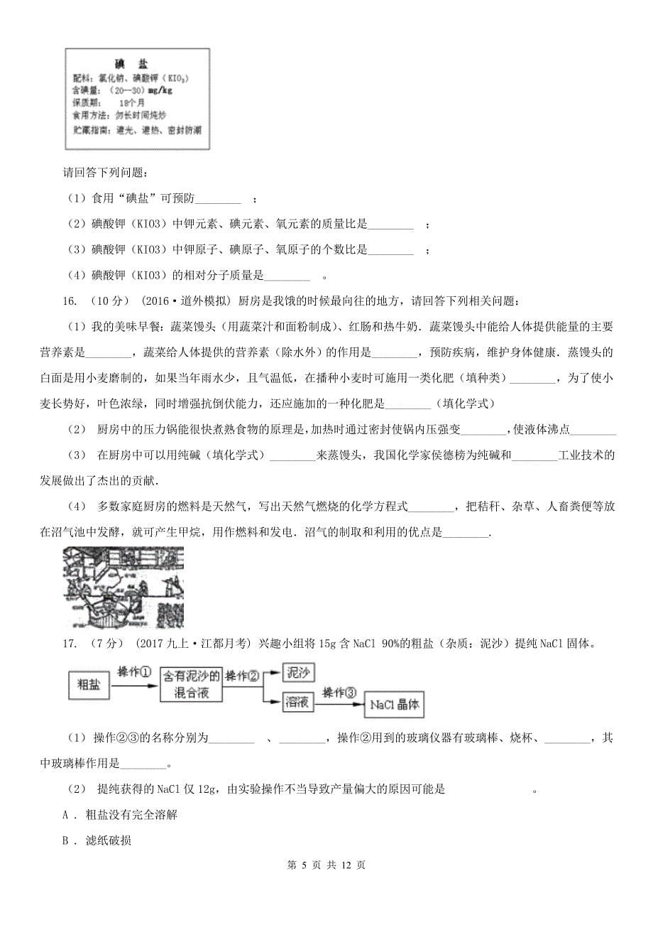 娄底地区新化县2020年（春秋版）中考化学一模考试试卷D卷_第5页