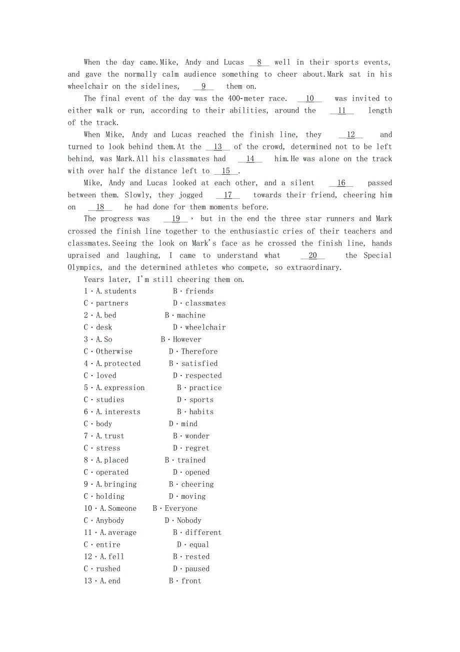 （课程标准卷地区专用）高英语二轮复习 专题限时训练(二十二) 夹叙夹议型完形填空配套作业(一)（解析版）_第3页