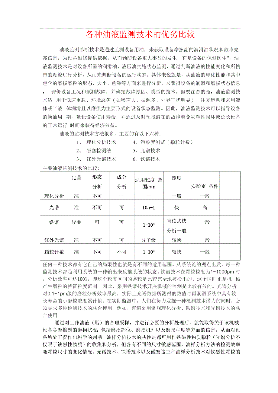 各种油液监测技术的优劣比较_第1页