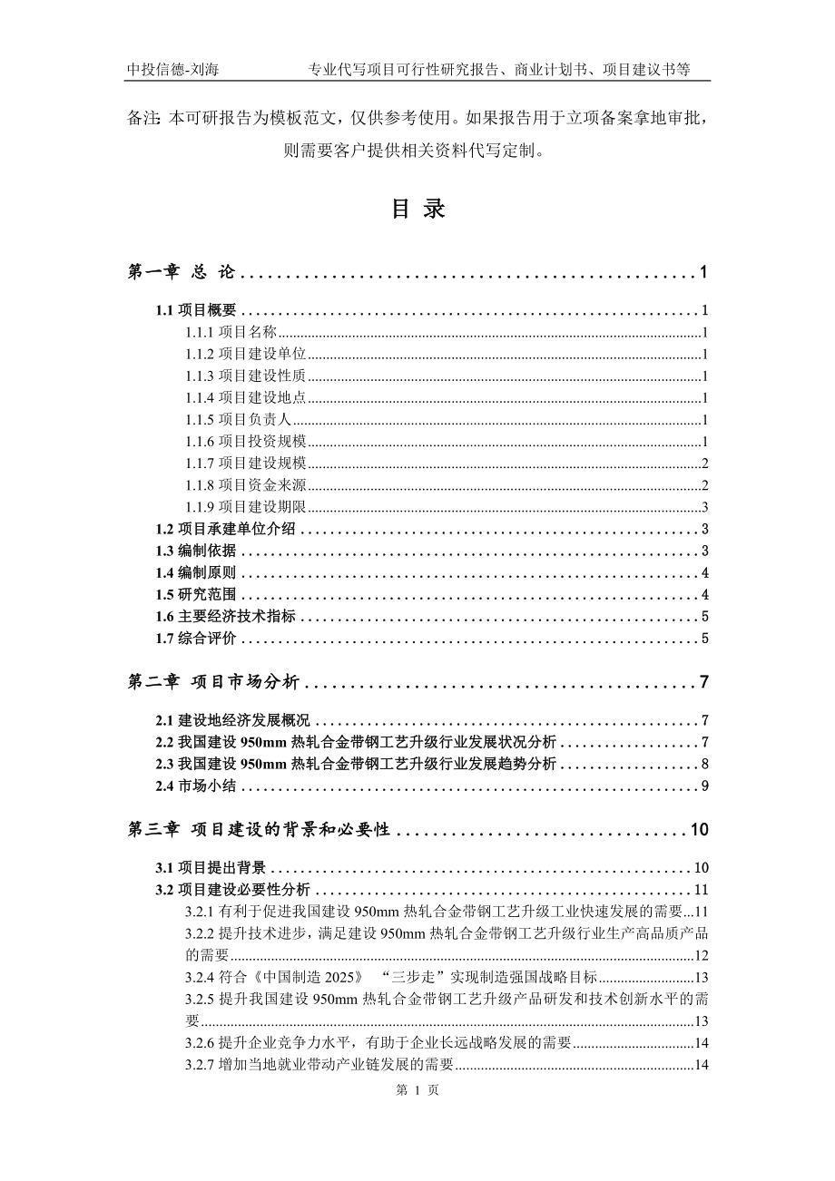 建设950mm热轧合金带钢工艺升级项目可行性研究报告模板备案审批_第2页