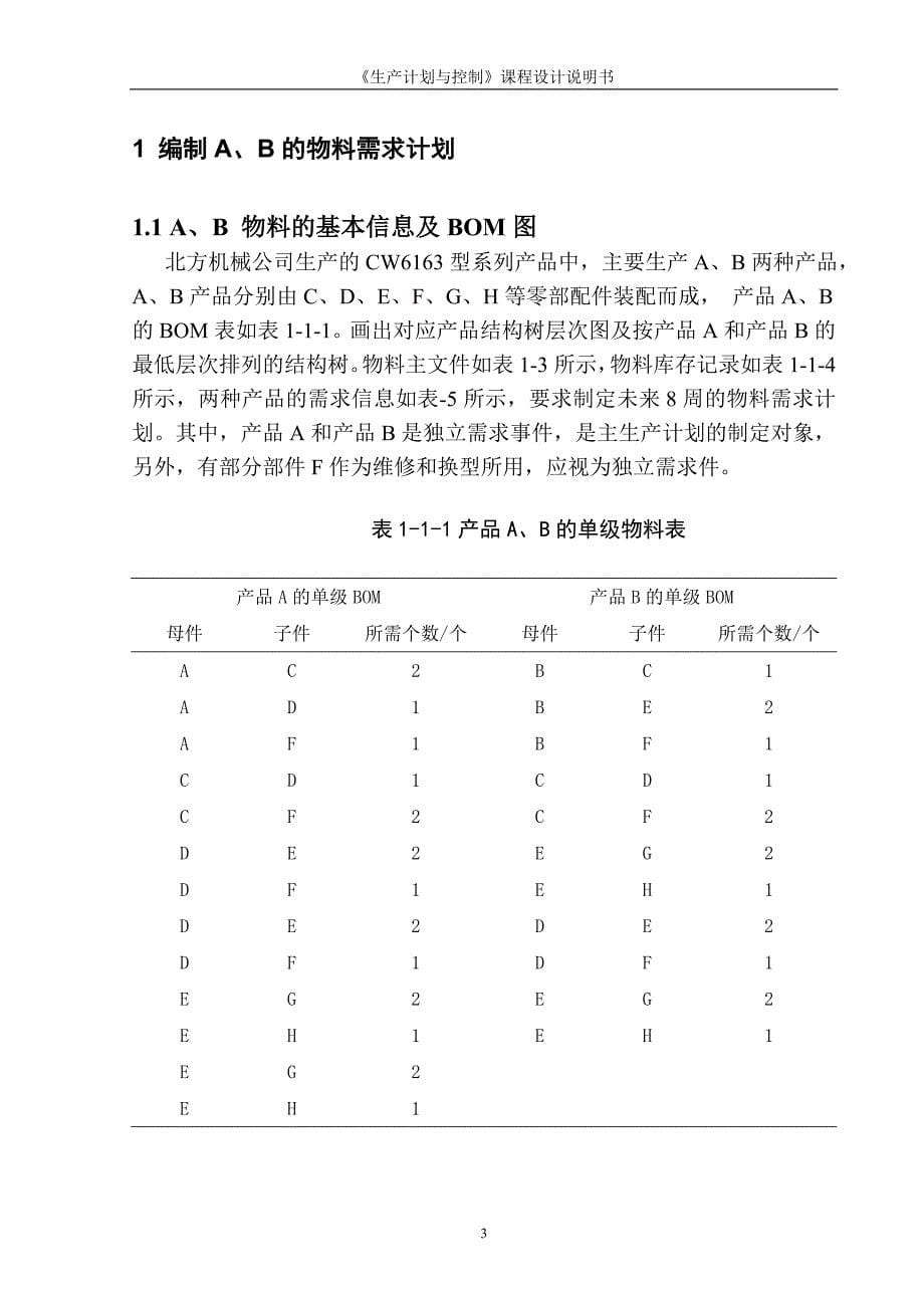 生产计划与控制课程设计a、b产品物料需求计划及能力需求计划的编制-毕业论文.doc_第5页