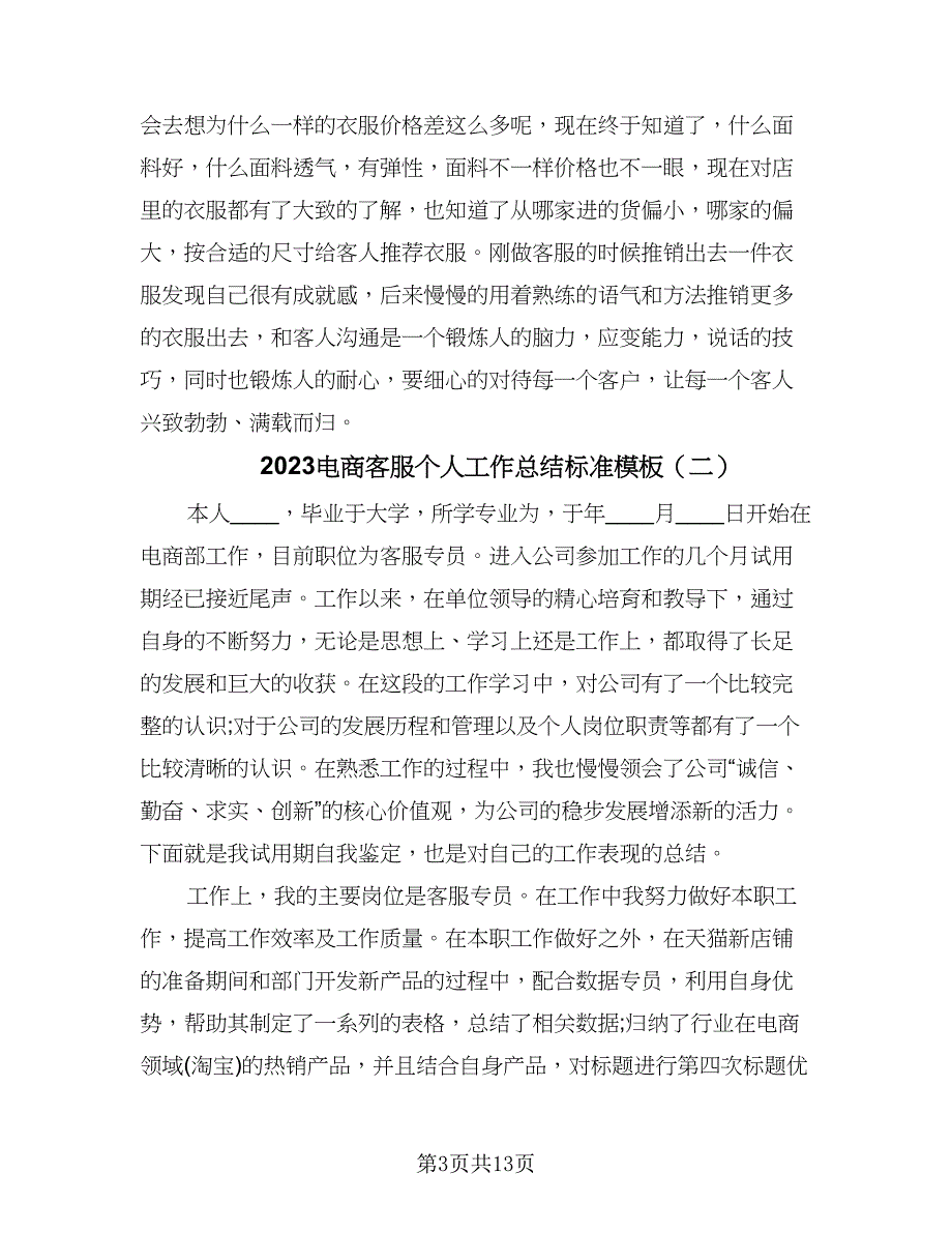 2023电商客服个人工作总结标准模板（6篇）_第3页