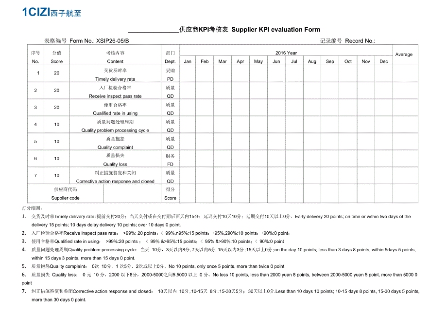 供应商KPI考核表_第1页