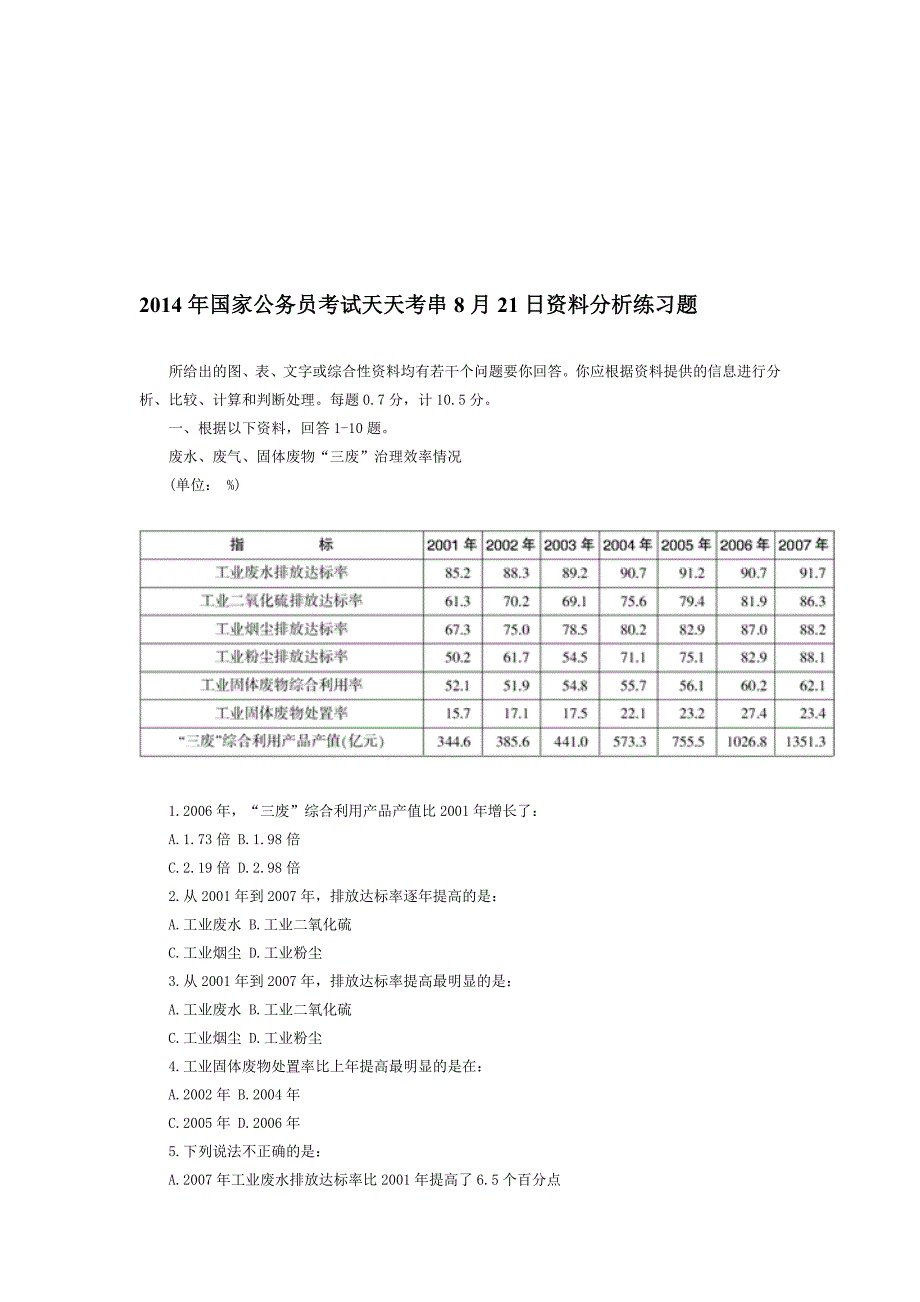 行测题库：2014年国家公务员考试天天考串8月21日资料分析练习题.doc_第1页