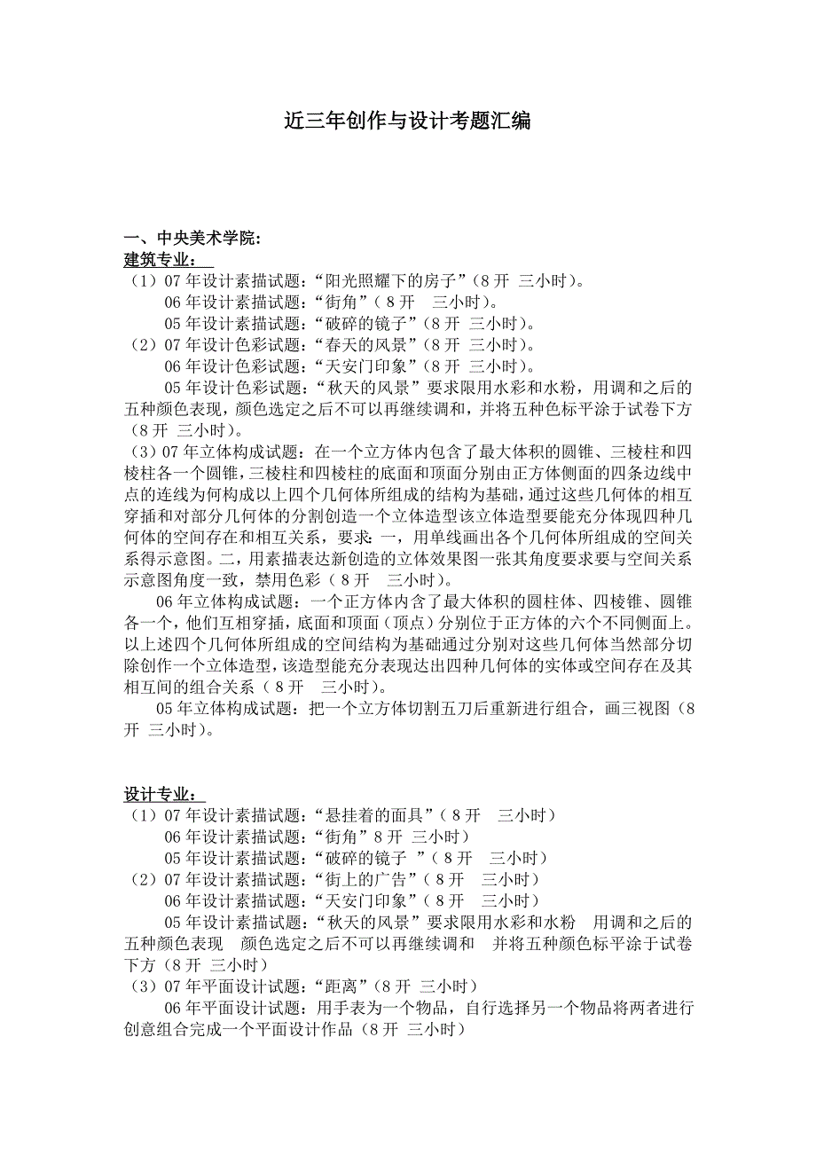 近三年创作与设计考题汇编_第1页