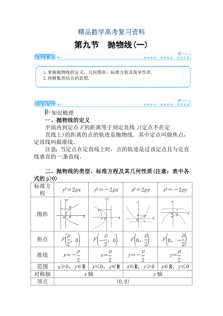 【精品】高考数学理科总复习【第七章】平面解析几何 第九节_第1页