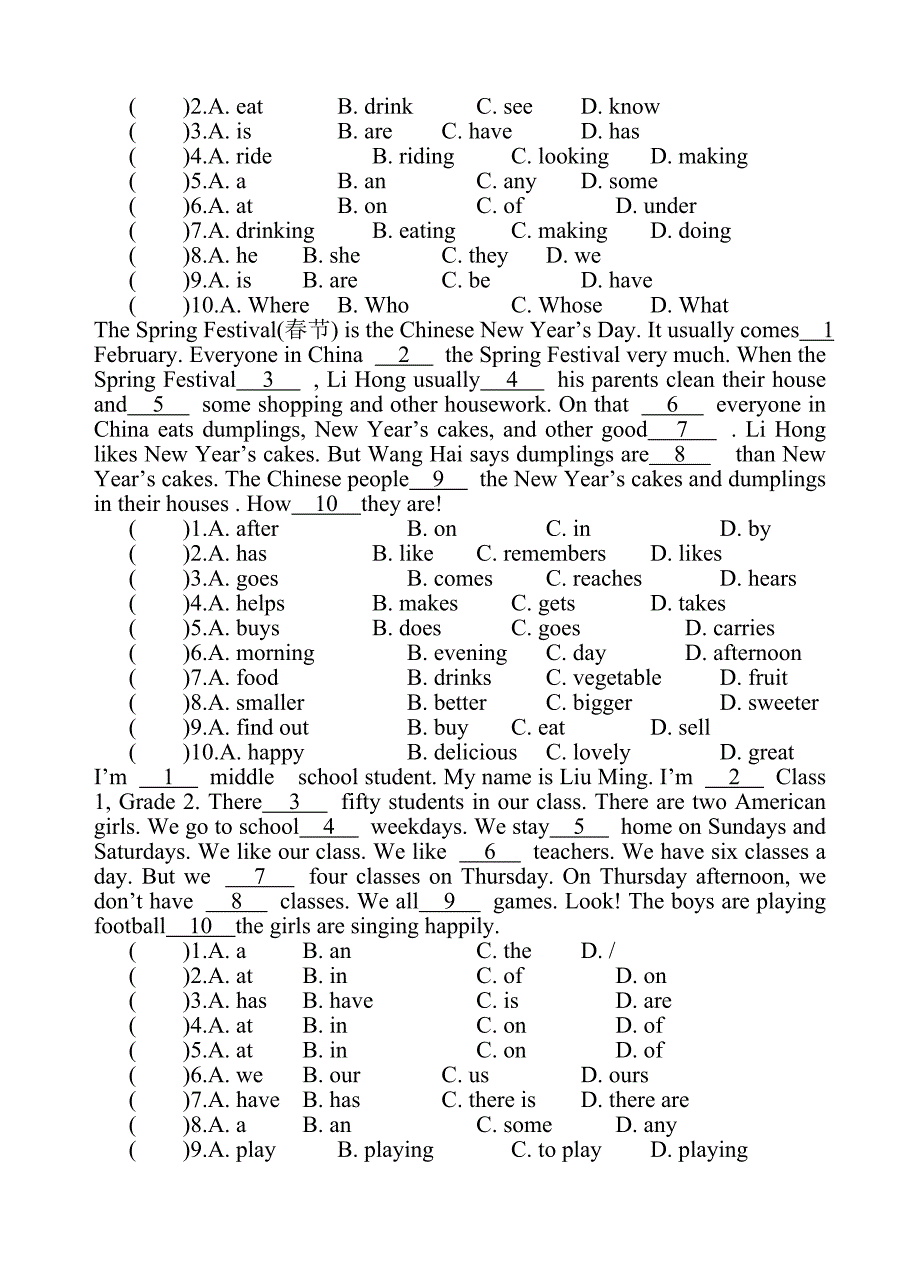 五年级英语完形填空专项训练_第3页