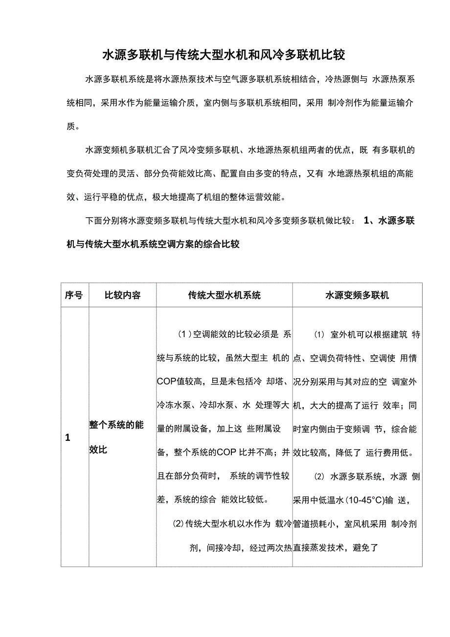 水源多联机与传统大型水机和风冷多联机比较_第1页