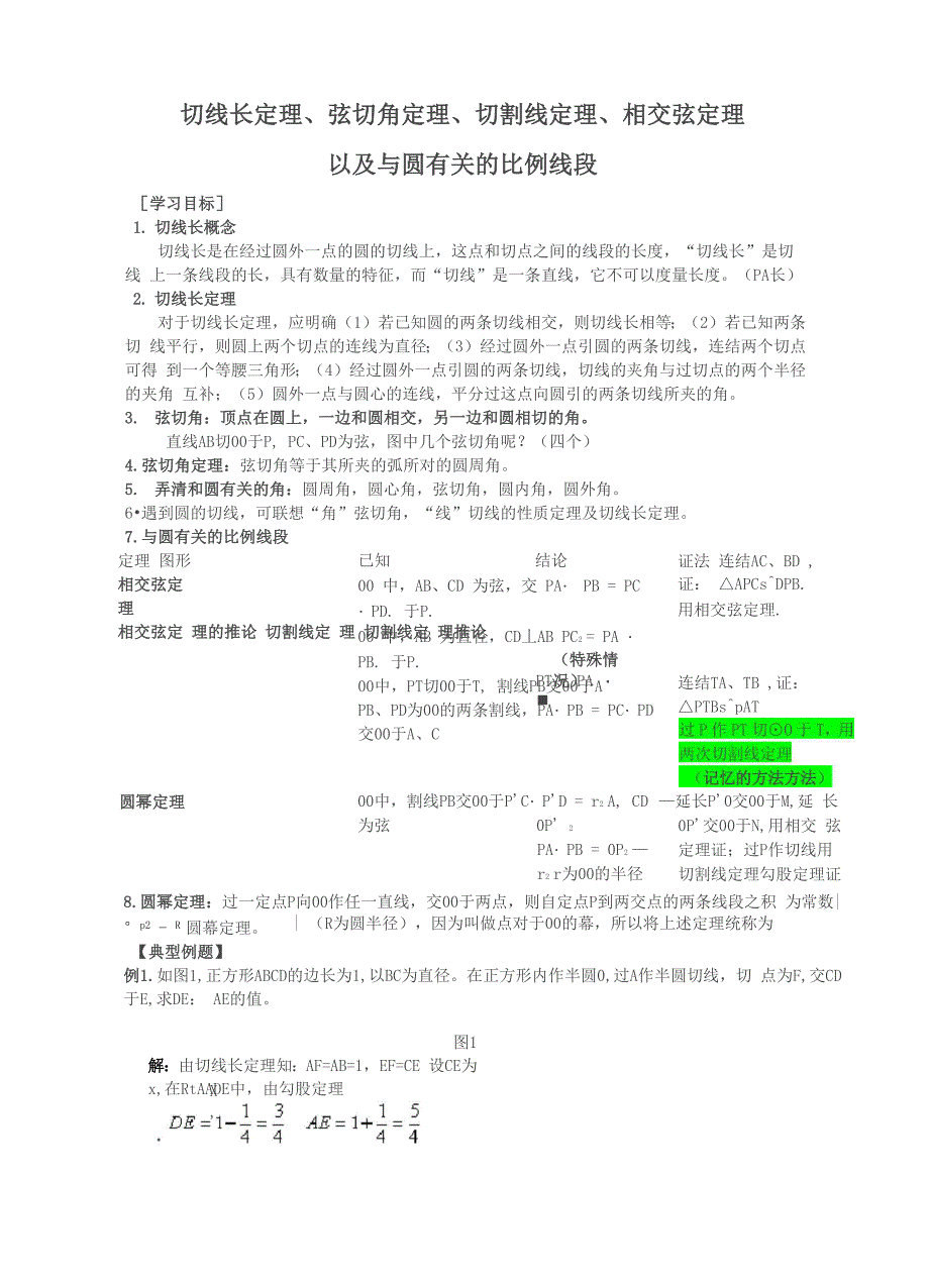 切线长定理弦切角定理切割线定理 相交弦定理_第1页