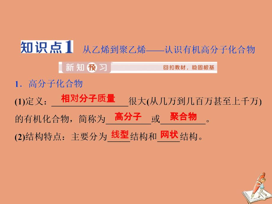 2019-2020学年新教材高中化学 第三章 简单的有机化合物 第二节 从化石燃料中获取有机化合物 第4课时 有机高分子化合物与有机高分子材料课件 鲁科版必修第二册_第3页