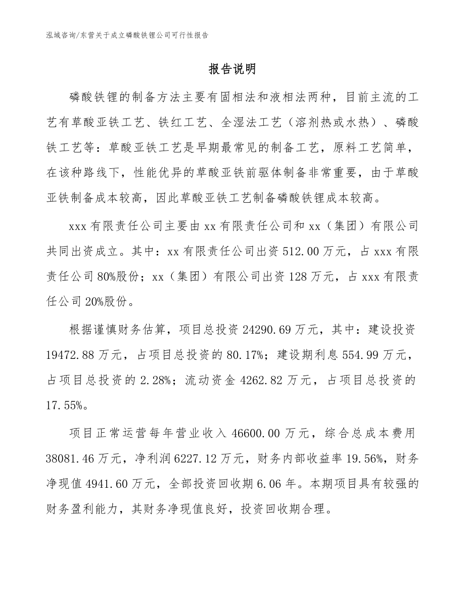 东营关于成立磷酸铁锂公司可行性报告模板范文_第2页