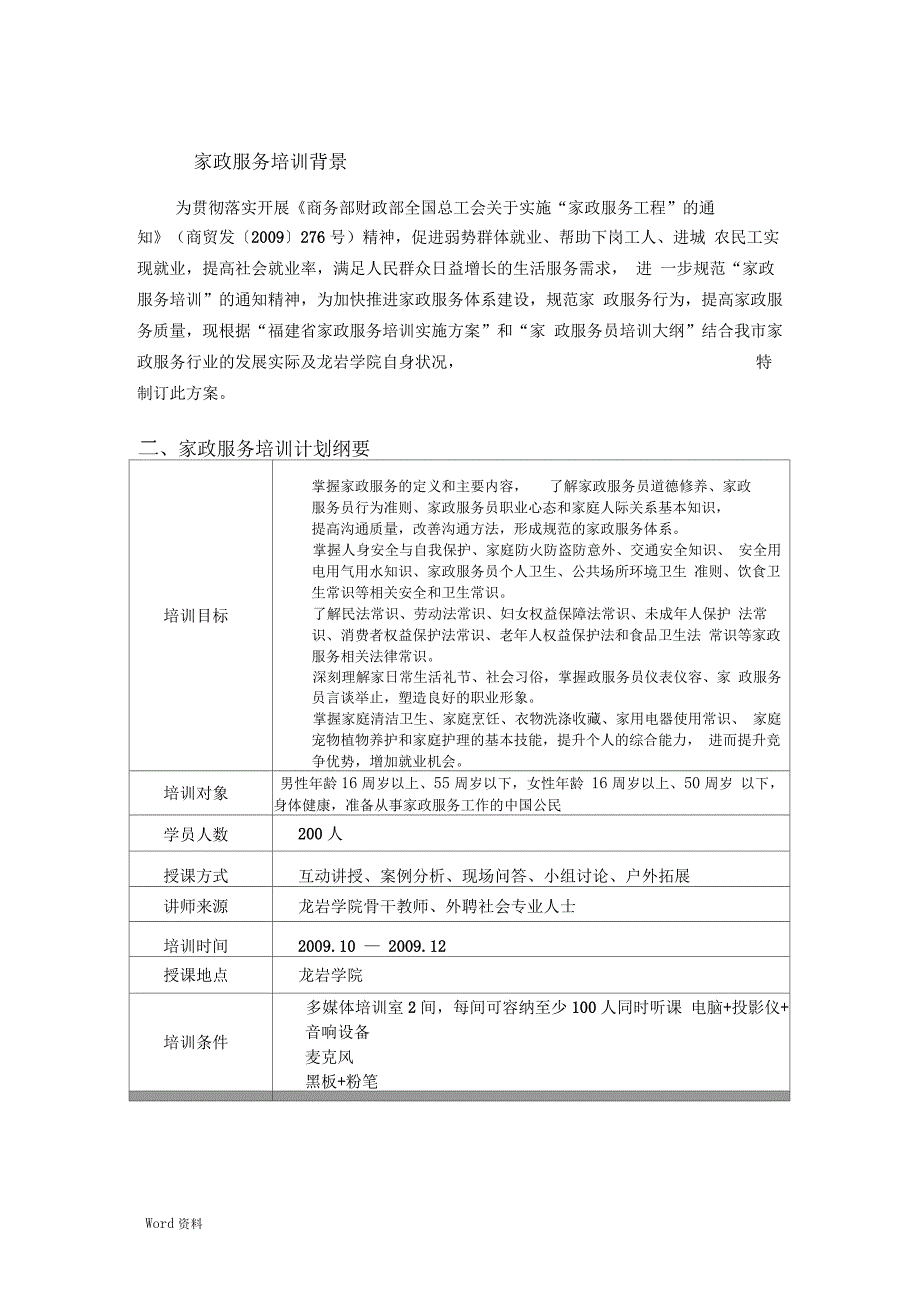 家政服务培训计划清单与工作方案设计_第1页