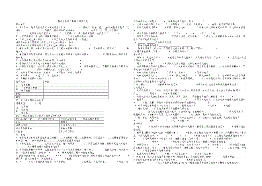 科学六年级上下册填空题_第1页