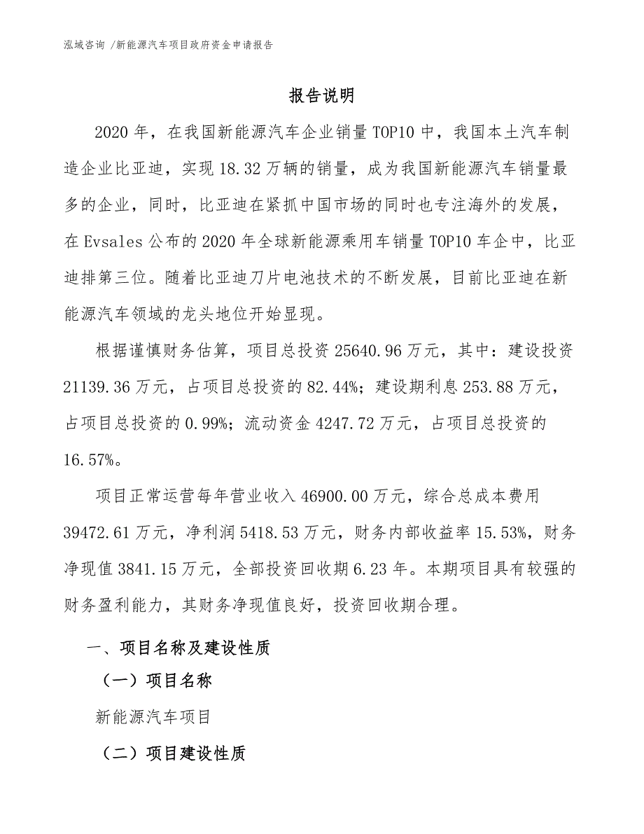 新能源汽车项目政府资金申请报告（模板范文）_第2页