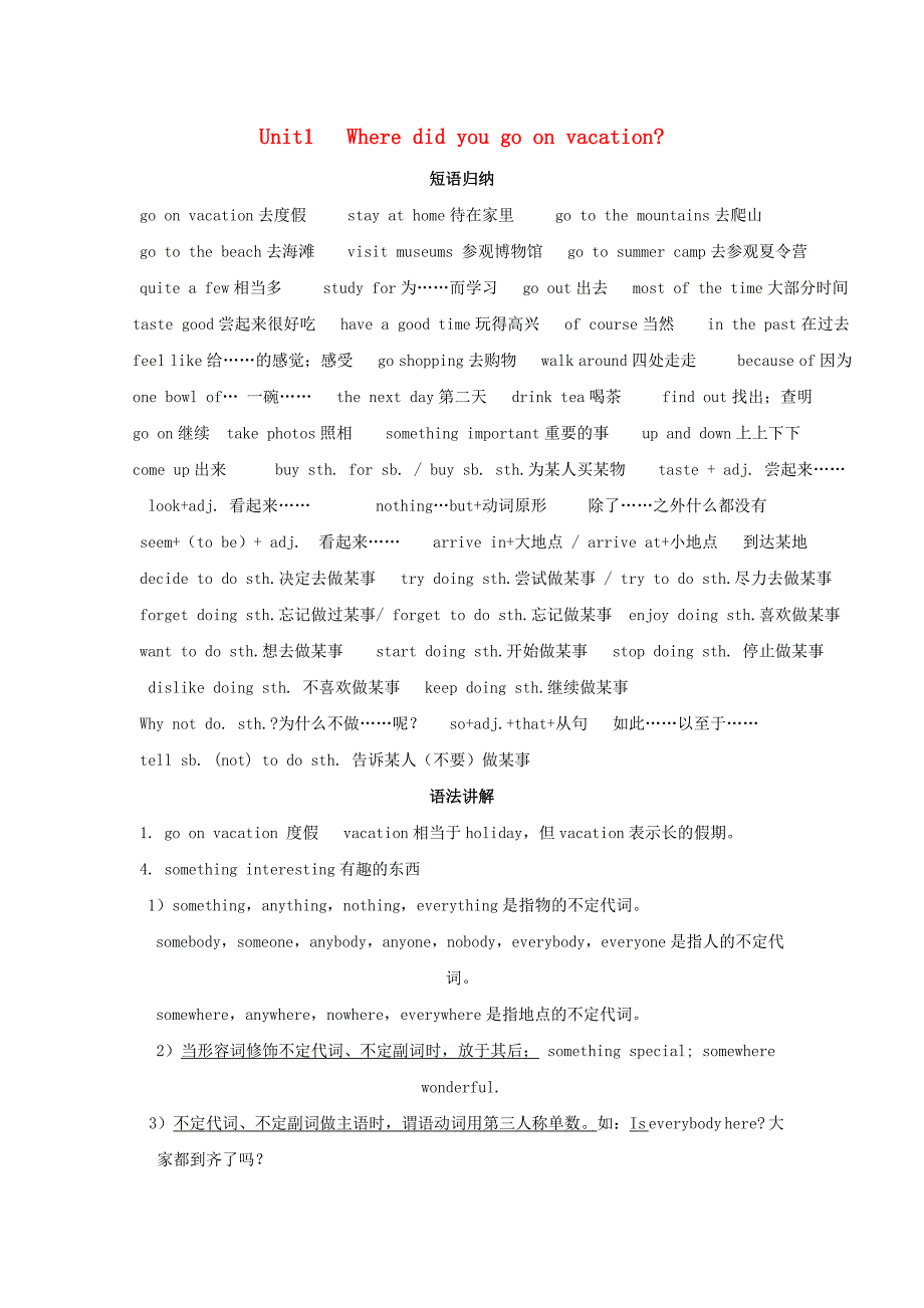 2019年八年级英语上册Unit1Wheredidyougoonvacation知识点总结素材新版人教新目标版_第1页