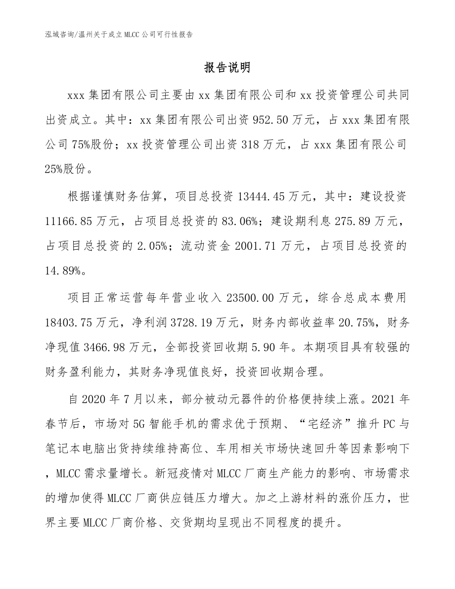 温州关于成立MLCC公司可行性报告【模板范本】_第2页