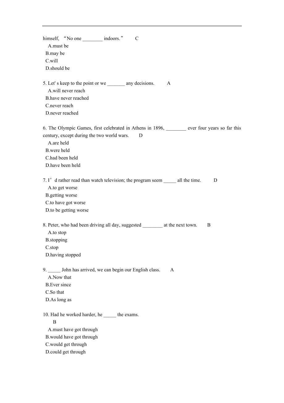 福师大学位英语考前辅导题库_第5页