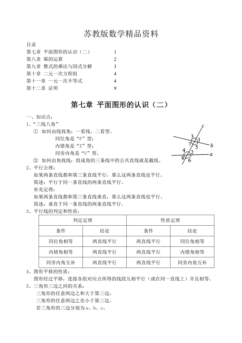 精品苏教版七年级下数学期末知识点总结_第1页