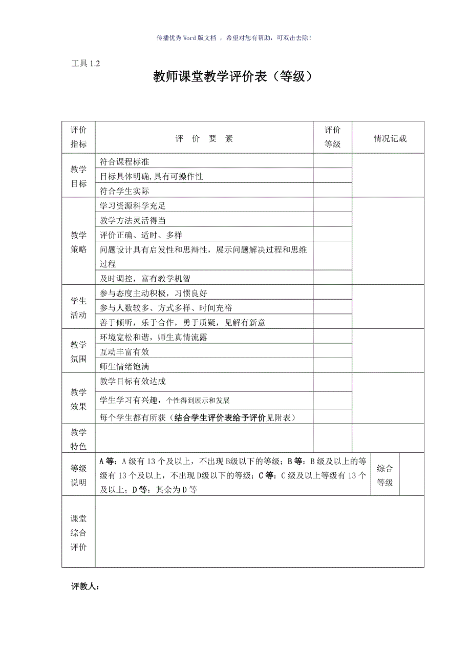 教师课堂教学评价表(量表)Word版_第2页