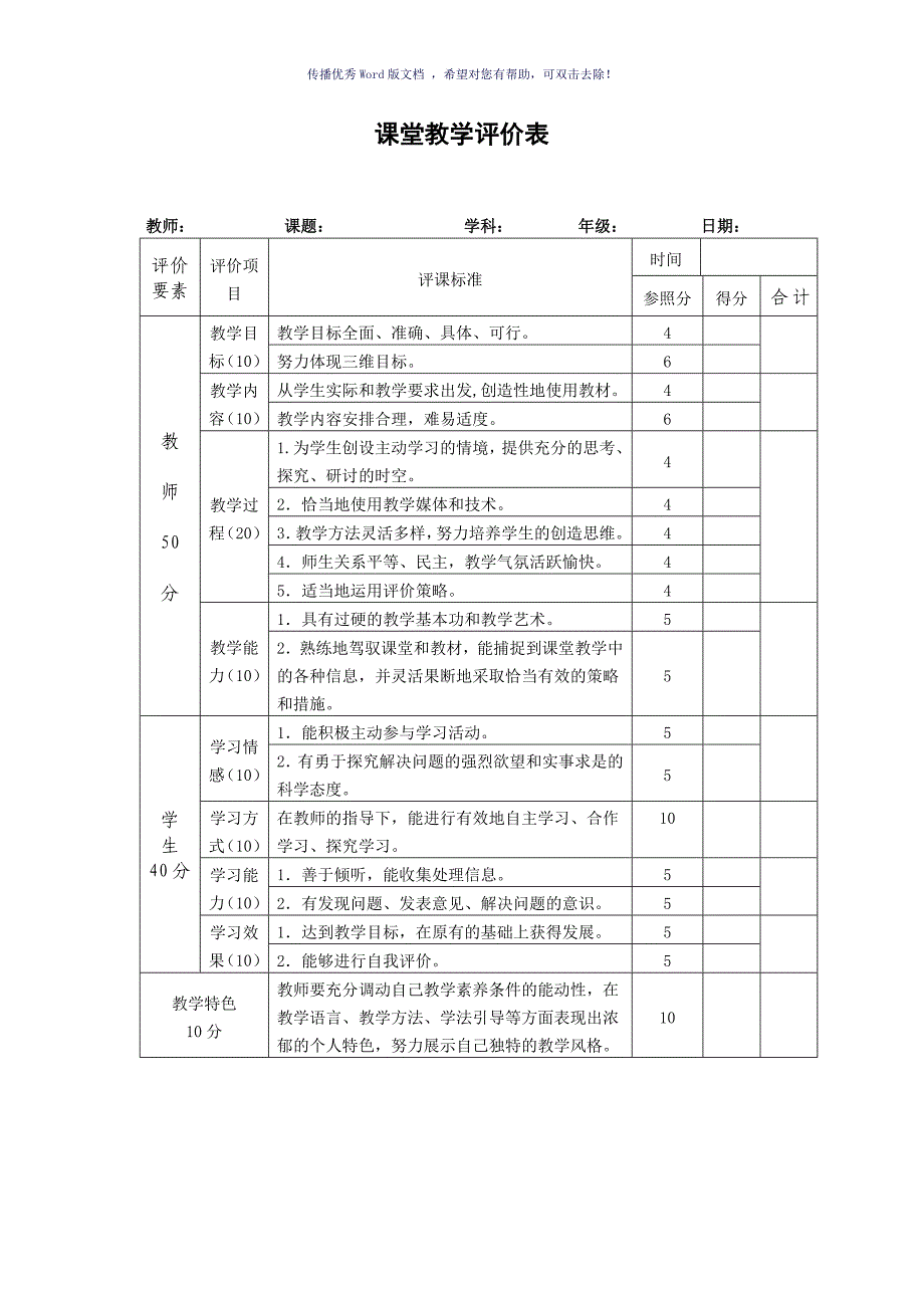 教师课堂教学评价表(量表)Word版_第3页