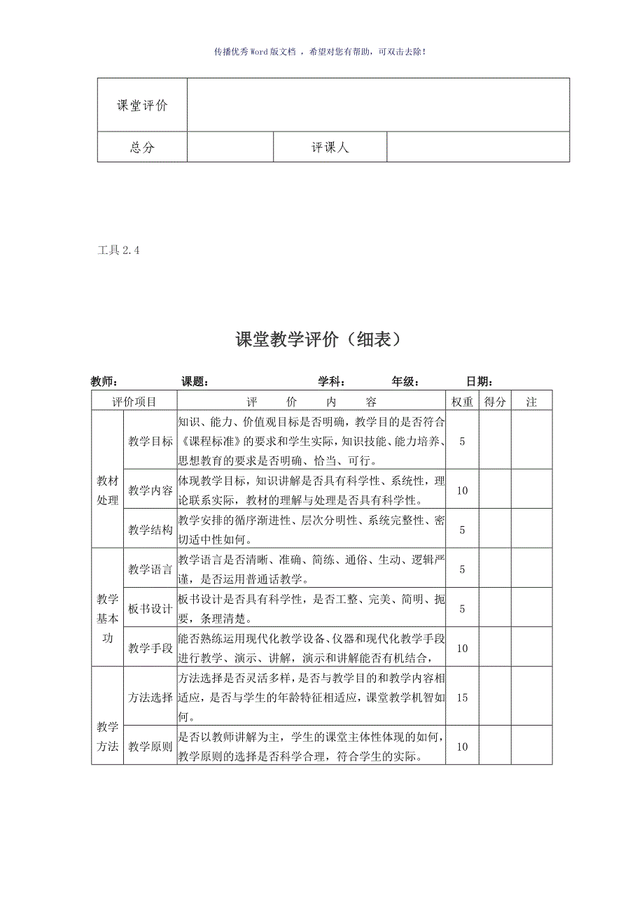 教师课堂教学评价表(量表)Word版_第4页