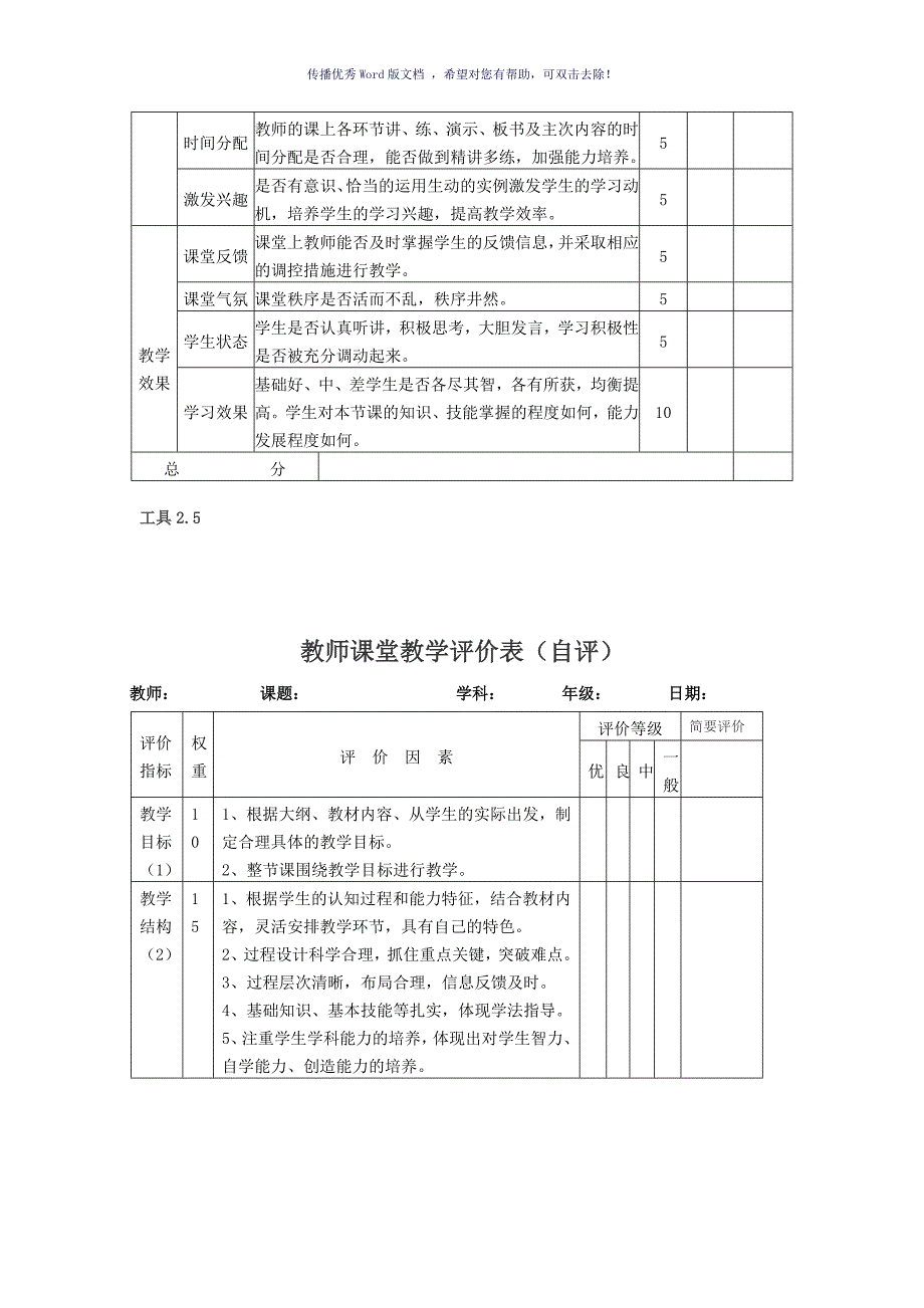 教师课堂教学评价表(量表)Word版_第5页