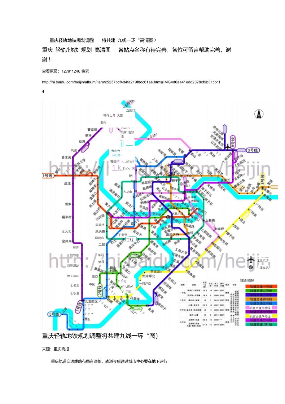 重庆轻轨地铁规划调整将共建九线一环高清图_第1页