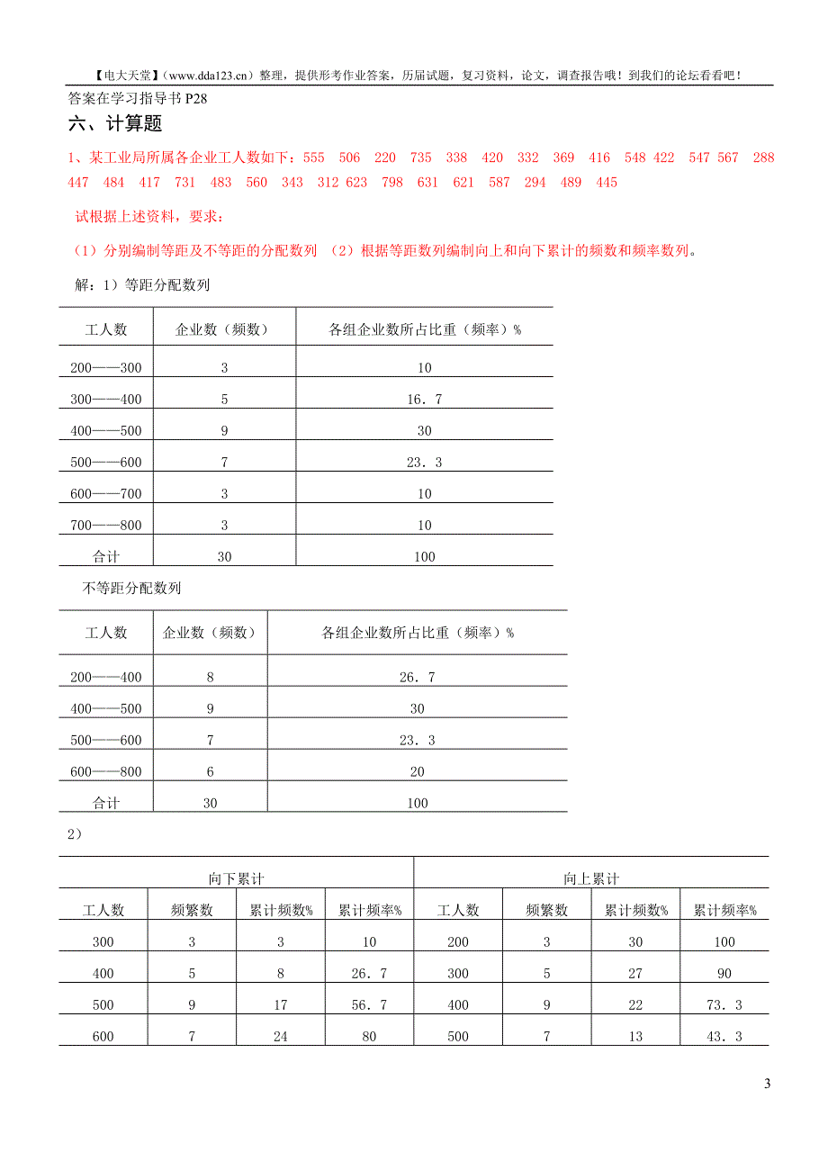 各专业专科【统计学原理】形成性考核册答案(附题目)61426609_第3页