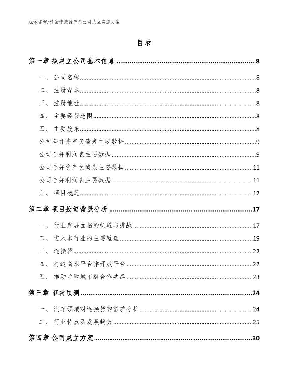 精密连接器产品公司成立实施方案【范文参考】_第2页